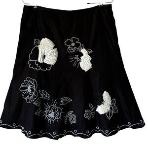 Etcetera Skirt Linen Blend Embellished Embroidery Bead Ribbon Lined Retro Pin Up